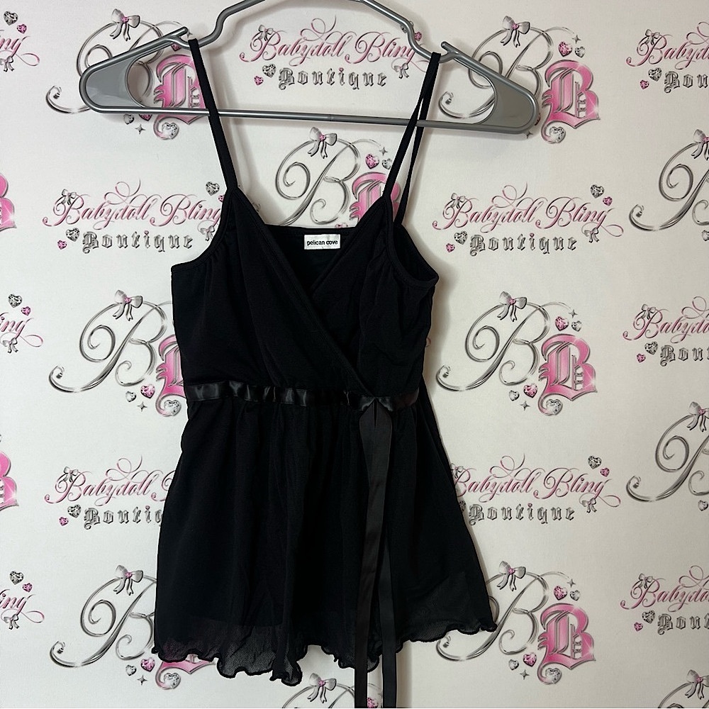 Pelican cove tank top babydoll VNECK Black Sleeveless Wrap top